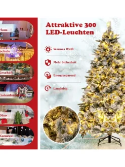 210 cm Künstlicher Weihnachtsbaum mit Schnee und Beleuchtung in Grün