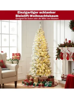 150 cm Künstlicher Weihnachtsbaum mit Beleuchtung und Schnee in Weiß