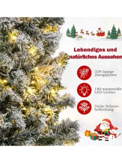 150 cm Künstlicher Weihnachtsbaum mit Beleuchtung und Schnee in Weiß