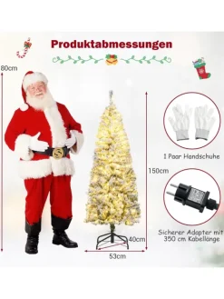 150 cm Künstlicher Weihnachtsbaum mit Beleuchtung und Schnee in Weiß