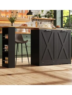 360° Drehbare Essbar Sideboardschrank mit seitlichen Ablagen und Klapptür