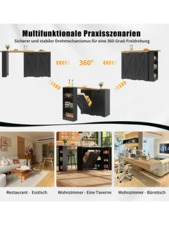 360° Drehbare Essbar Sideboardschrank mit seitlichen Ablagen und Klapptür