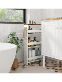 4 Ebenen Nischenregal auf Rollen in Beige