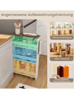 4 Ebenen Nischenregal auf Rollen in Beige