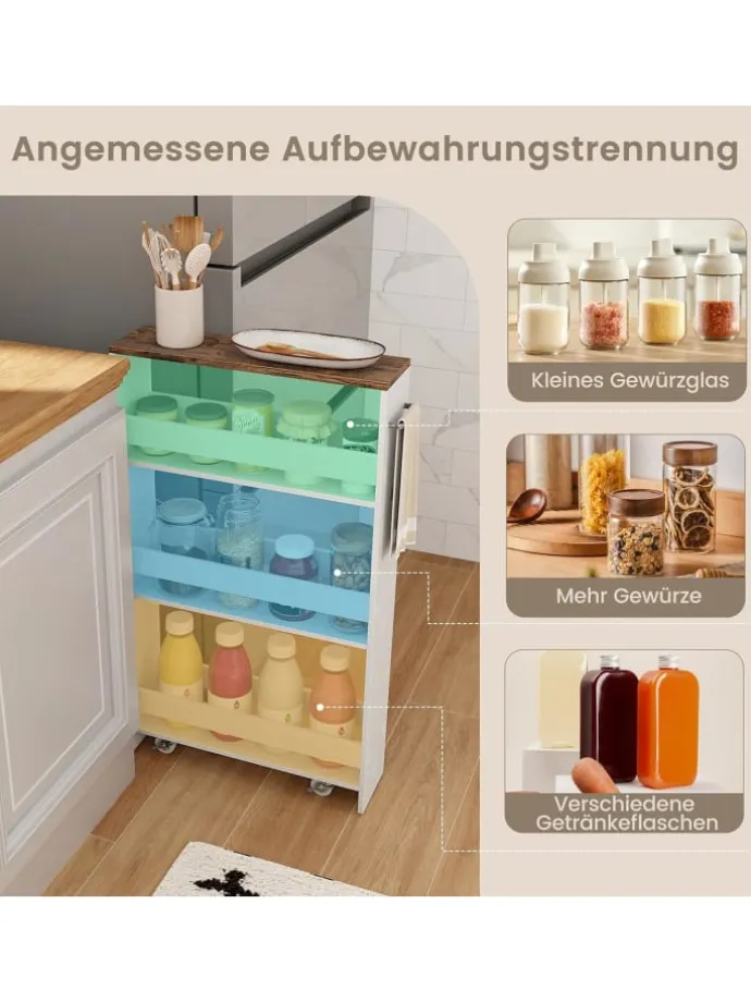 4 Ebenen Nischenregal auf Rollen in Beige