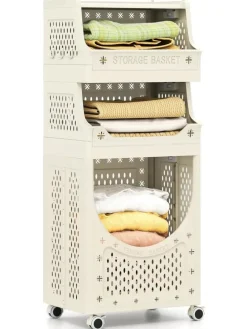 4 Etagen Wäschekorbwagen in Beige