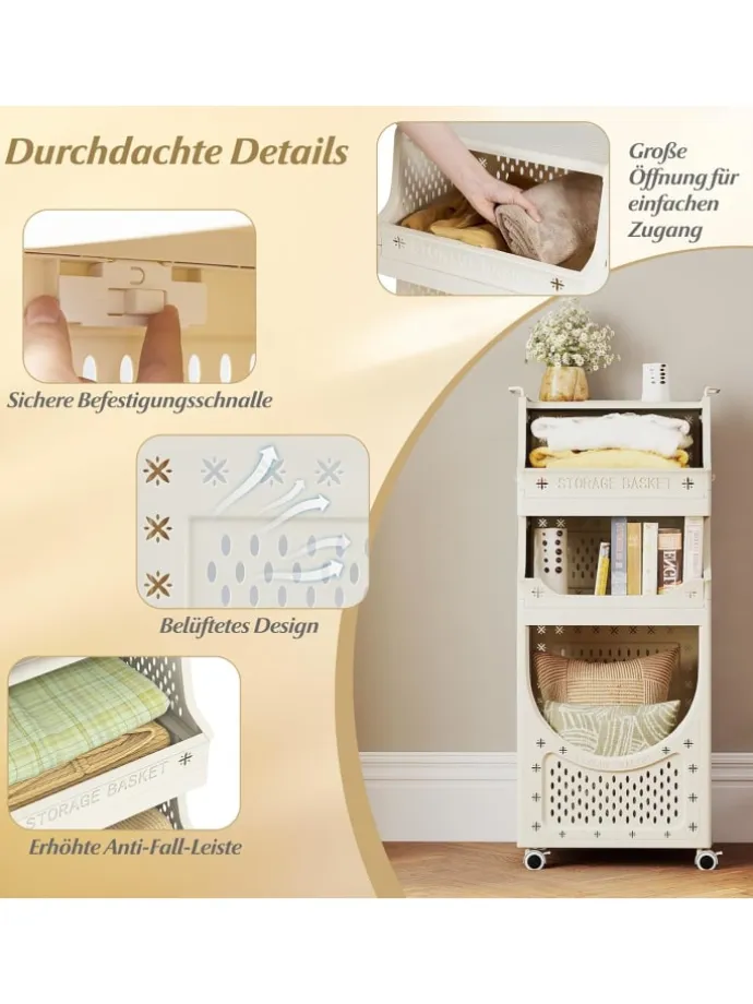 4 Etagen Wäschekorbwagen in Beige