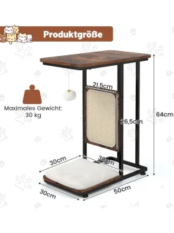 4 in 1 Beistelltisch mit Sisal-Kratzbrett in Braun