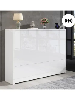 2 in 1 Faltbarer Sideboard mit Rollen & Wireless Charger, Weiß