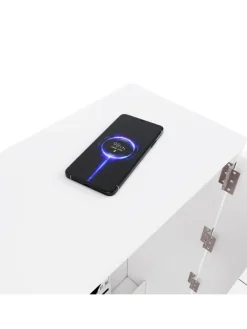 2 in 1 Faltbarer Sideboard mit Rollen & Wireless Charger, Weiß
