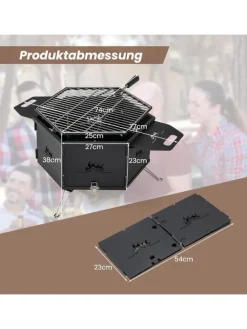 2 in 1 Holzkohlegrill Feuerstelle 77x74x38cm in Schwarz
