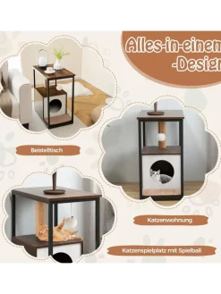 3 in 1 Katzenhaus Beistelltisch in Braun