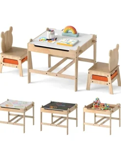 4 in 1 Kindertisch mit 2 Stühlen in Hellbraun