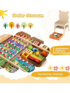 4 in 1 Kindertisch mit 2 Stühlen in Hellbraun