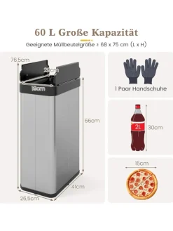 60 L Mülleimer Küche Edelstahl in Silber