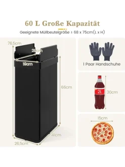 60 L Mülleimer Küche Edelstahl in Schwarz