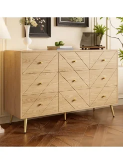 9 Schubladen Kommode mit Eisenbeinen und Eleganten Geometrischen Mustern