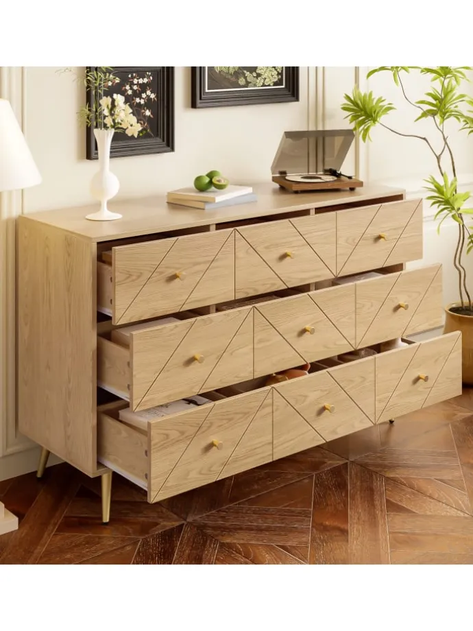 9 Schubladen Kommode mit Eisenbeinen und Eleganten Geometrischen Mustern