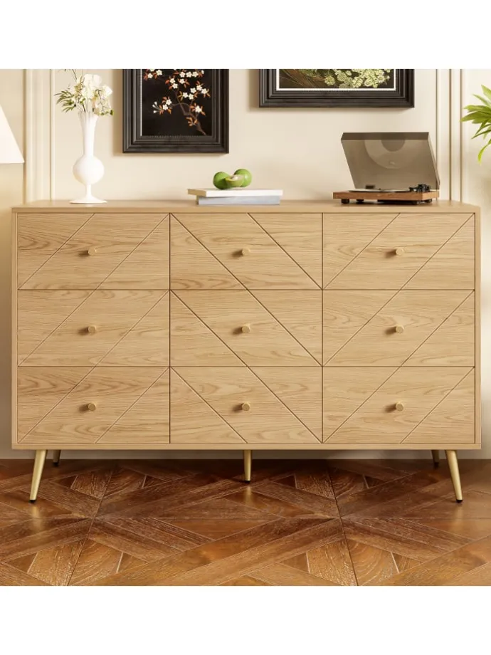 9 Schubladen Kommode mit Eisenbeinen und Eleganten Geometrischen Mustern