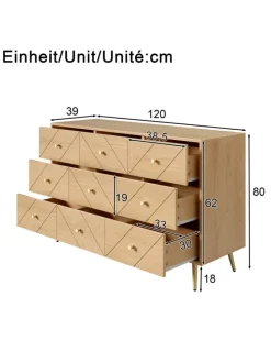 9 Schubladen Kommode mit Eisenbeinen und Eleganten Geometrischen Mustern