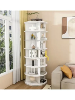 7 stufiges Schuhregal mit 360° Drehfunktion in Weiß, 60 × 60 × 161cm