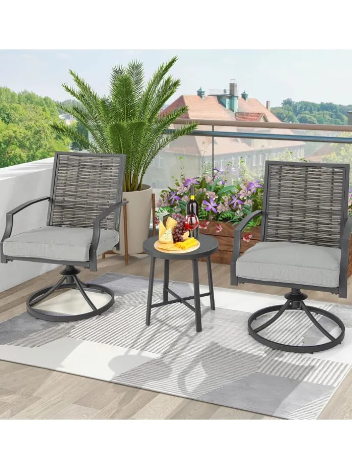 3 tlg. Balkonmöbel Set mit Drehfunktion in Grau