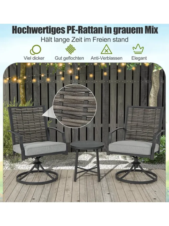 3 tlg. Balkonmöbel Set mit Drehfunktion in Grau