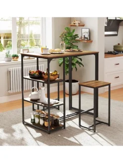 3 tlg. Bartisch mit Barhocker Set in Braun