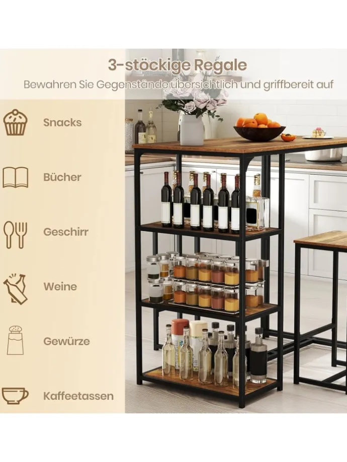 3 tlg. Bartisch mit Barhocker Set in Braun