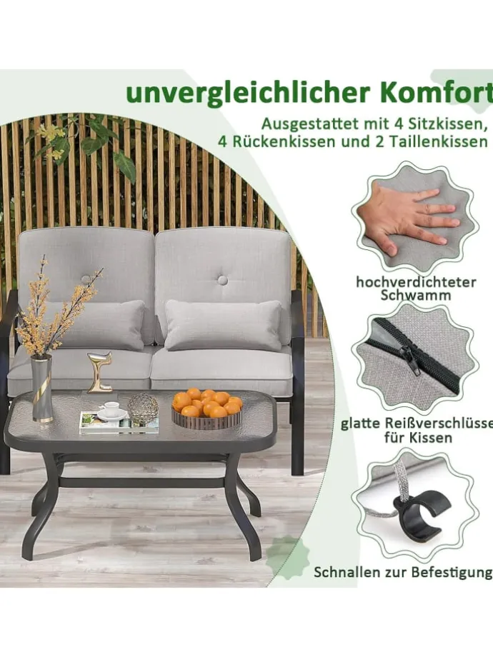 4 tlg. Gartenmöbel Set in Grau