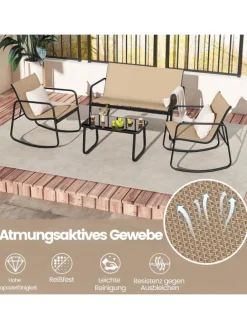 4 tlg. Gartenmöbel Set mit Schaukelfunktion in Braun