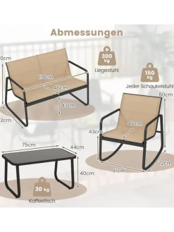 4 tlg. Gartenmöbel Set mit Schaukelfunktion in Braun