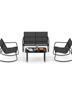 4 tlg. Gartenmöbel Set mit Schaukelfunktion in Schwarz