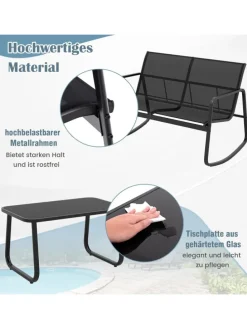 4 tlg. Gartenmöbel Set mit Schaukelfunktion in Schwarz