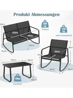 4 tlg. Gartenmöbel Set mit Schaukelfunktion in Schwarz