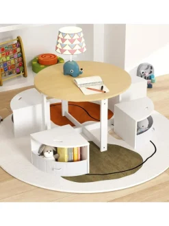 5 tlg. Kindersitzgruppe mit 4 Stauraum in Weiß