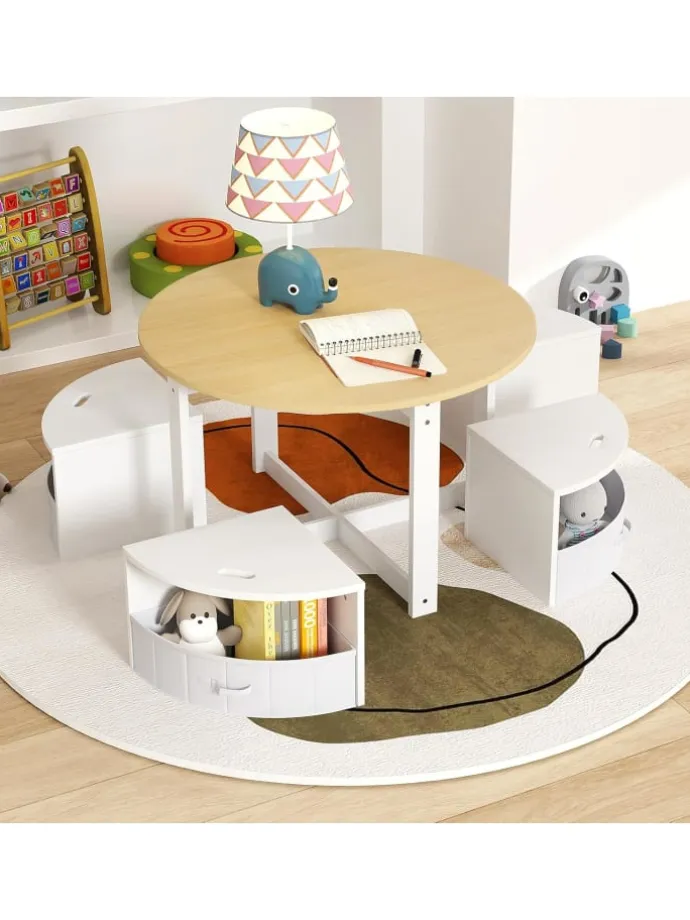 5 tlg. Kindersitzgruppe mit 4 Stauraum in Weiß