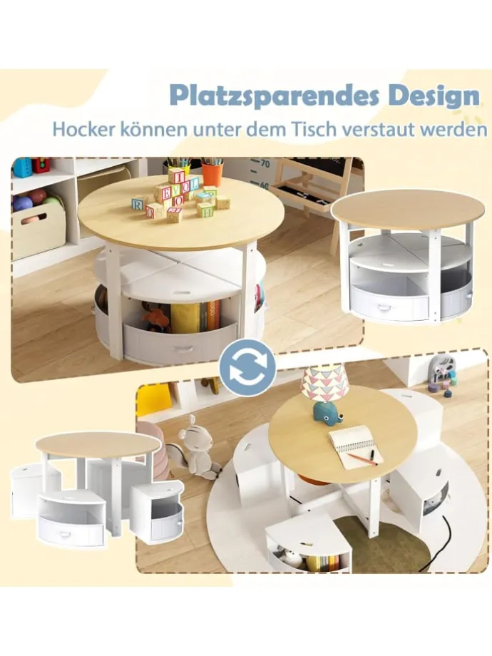 5 tlg. Kindersitzgruppe mit 4 Stauraum in Weiß