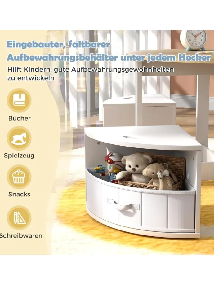 5 tlg. Kindersitzgruppe mit 4 Stauraum in Weiß