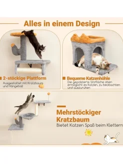 6 tlg. Kletterwand Katzen Kratzbaum in Grau