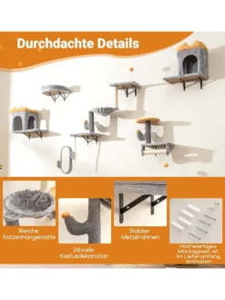 6 tlg. Kletterwand Katzen Kratzbaum in Grau