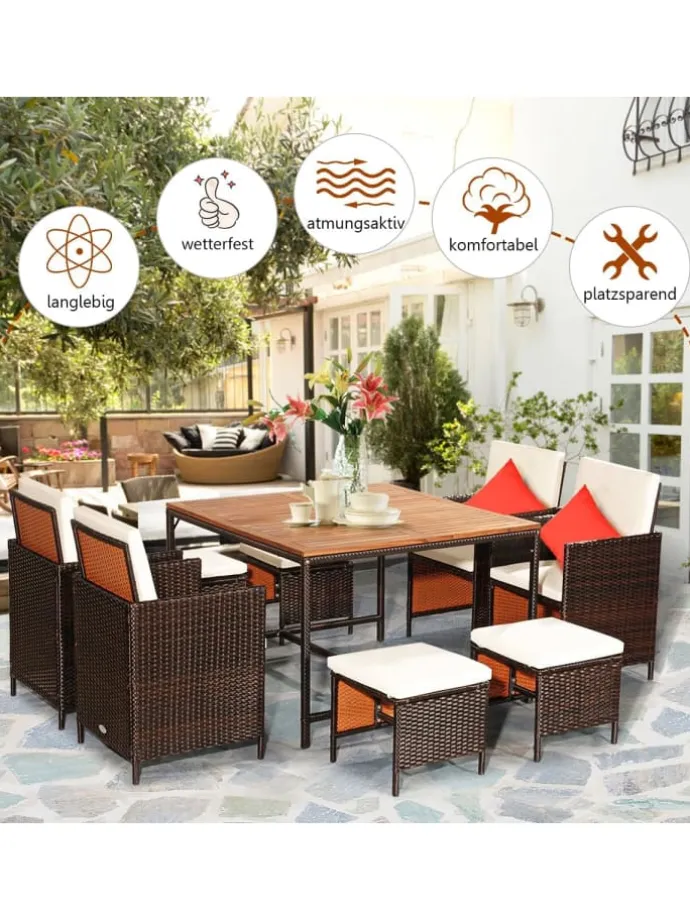 9 tlg. Polyrattan Set Rattanmöbel in Beige