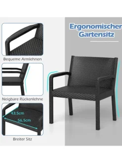 3 tlg. Rattan Gartenmöbel Set in Schwarz