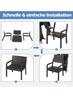 3 tlg. Rattan Gartenmöbel Set in Schwarz