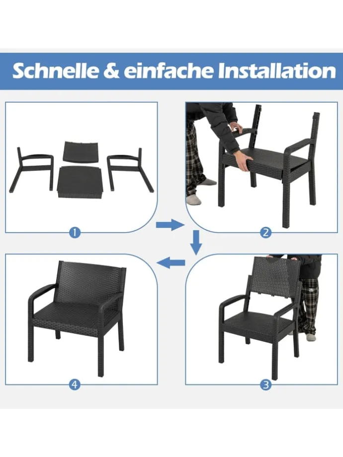 3 tlg. Rattan Gartenmöbel Set in Schwarz