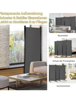 4 tlg. Raumteiler 173cm in Grau