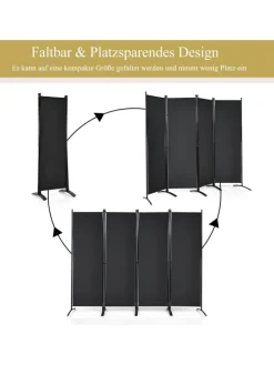4 tlg. Raumteiler 173cm in Schwarz
