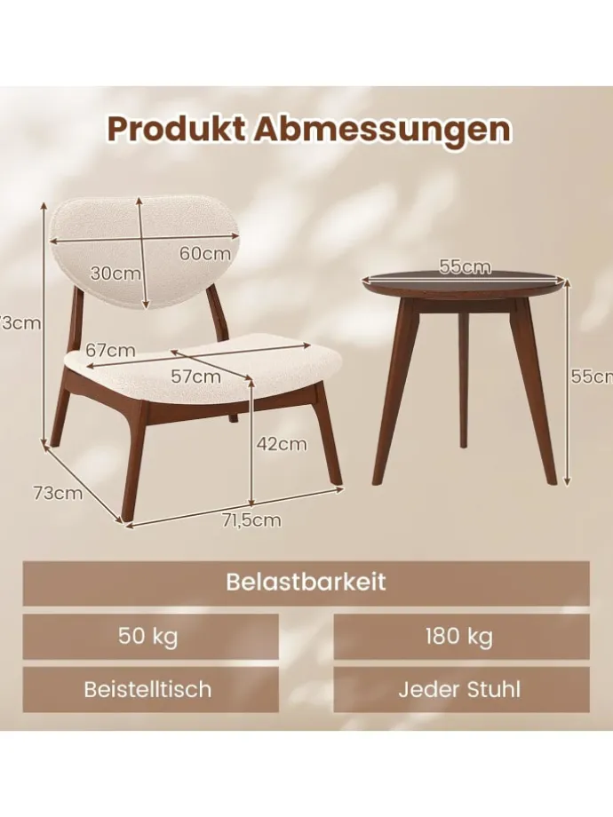 3 tlg. Sessel mit Beistelltisch in Beige