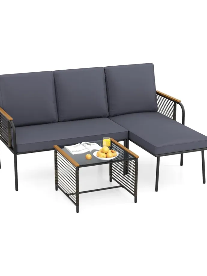 3 tlg. Sitzgarnitur Garten Outdoor in Grau