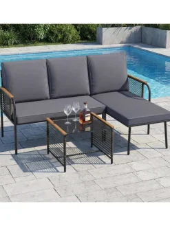 3 tlg. Sitzgarnitur Garten Outdoor in Grau